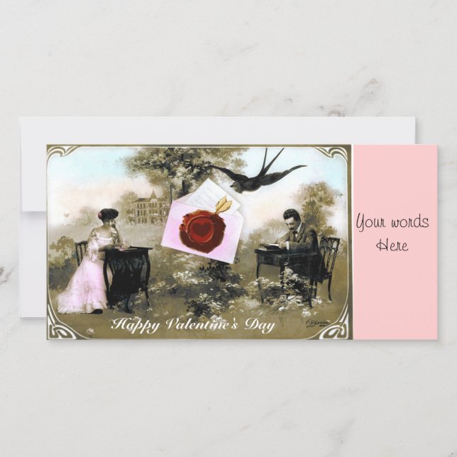 TARJETA FESTIVA CARTA DE VALENTINA ROMÁNTICA, SELLO DE CERA ROJA (Anverso)