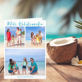 Tarjeta Festiva Carta familiar Mele Kalikimaka Navidades de playa