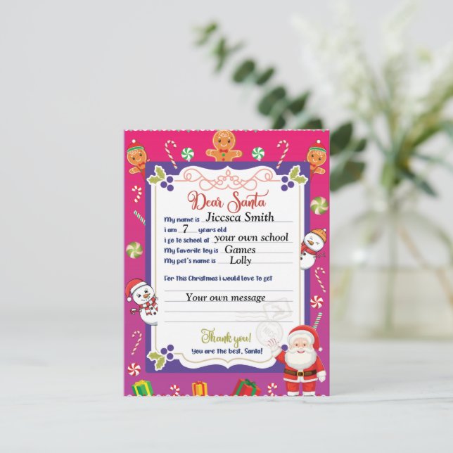 Tarjeta Festiva Carta Personalizada Enviada A Santa Claus (Anverso de pie)