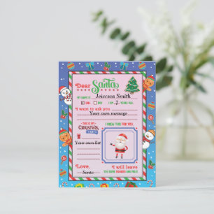 Tarjeta Festiva Carta Personalizada Enviada A Santa Claus Holiday