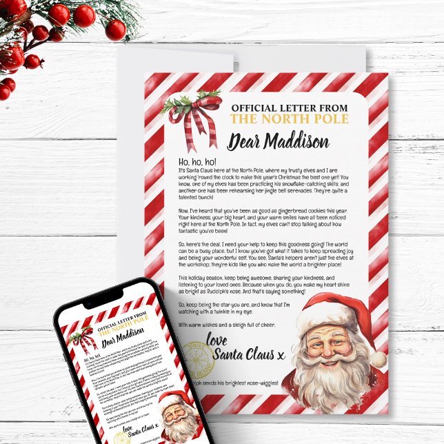 Tarjeta Festiva Carta Personalizada Positiva De Un Niño Bonito A S (Personalized Nice Kid Letter To Santa Fun  Holiday festive north pole positive encouragement magic)