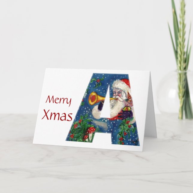 TARJETA FESTIVA CARTA / SANTA CLAUS CON RIBBON MONOGRAM ROJO (Anverso)