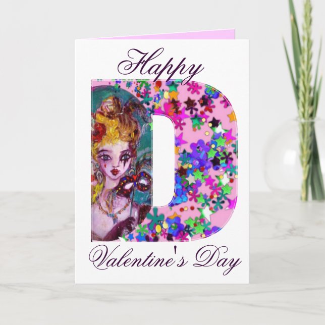 TARJETA FESTIVA CARTA VALENTINE VENETIAN MASQUERADE MONOGRAM D (Anverso)