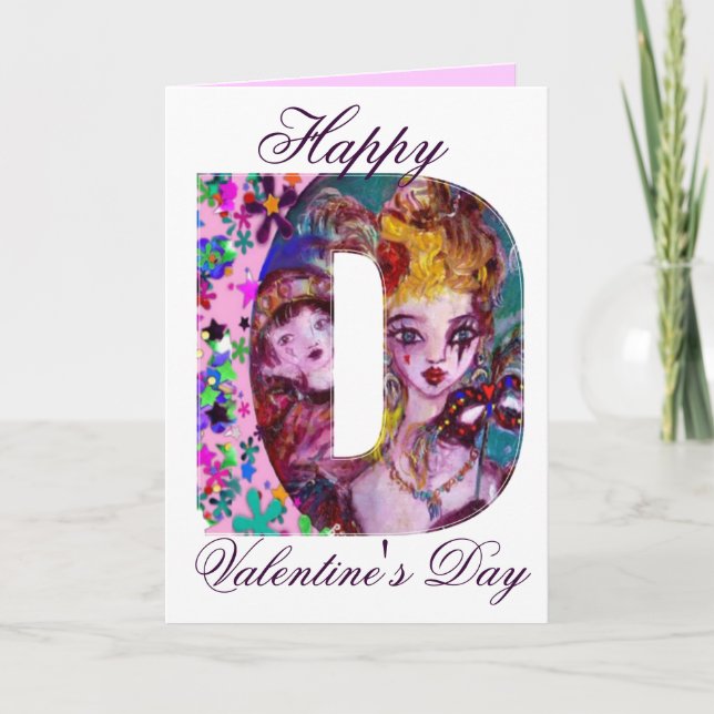 TARJETA FESTIVA CARTA VALENTINE VENETIAN MASQUERADE MONOGRAM D (Anverso)