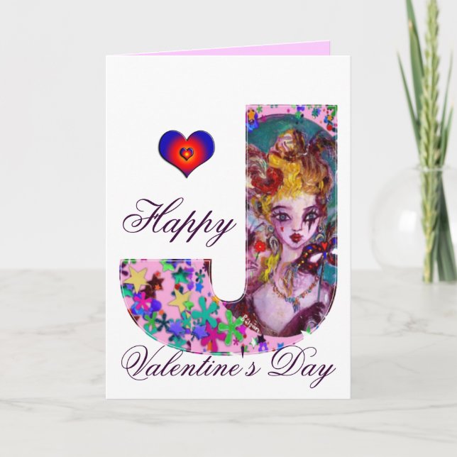 TARJETA FESTIVA CARTA VALENTINE VENETIAN MASQUERADE MONOGRAM J (Anverso)