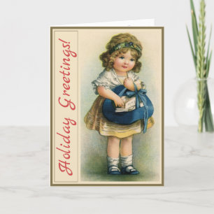 Tarjeta Festiva Carta vintage de Navidades Chicas con poema