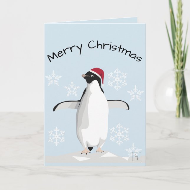 Tarjeta Festiva Cartão de Natal Pinguim Feliz (Anverso)