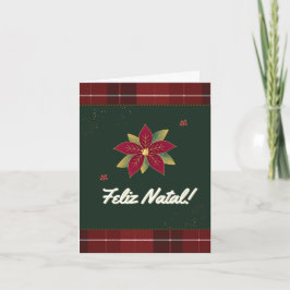 Tarjeta Festiva Cartão de Natal Xadrez Clássico com Poinsettia