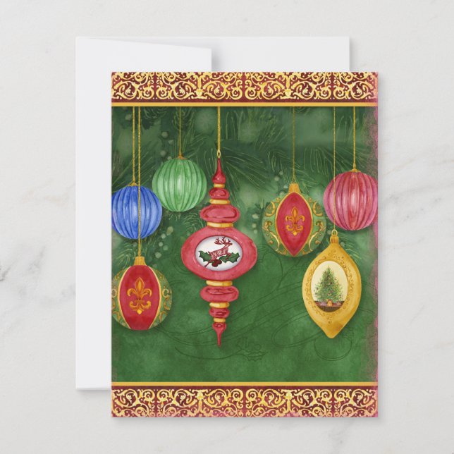 Tarjeta Festiva Cartas clásicas de adorno navideño de Audrey Jeann (Anverso)