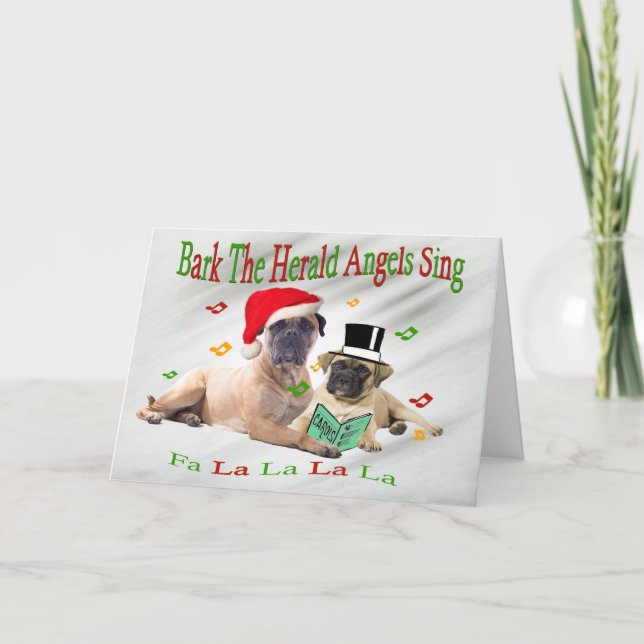Tarjeta Festiva Cartas de canto de Mastiff Bark Herald Angels (Anverso)