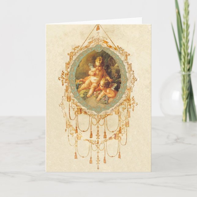Tarjeta Festiva Cartas de diseño de arte ornato de Cherub antiguo (Anverso)