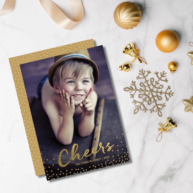 Tarjeta Festiva Cartas de fotos navideñas con guión de oro (Subido por el creador)