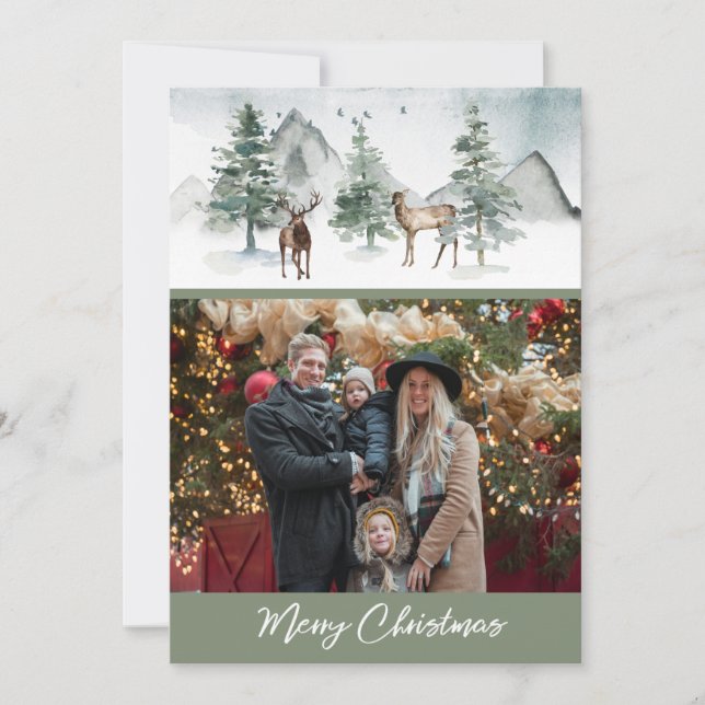 Tarjeta Festiva Cartas de fotos navideñas de ciervos de bosques rú (Anverso)