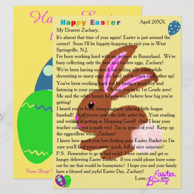 Tarjeta Festiva Cartas de la personalización del conejo de Pascua (Anverso / Reverso)
