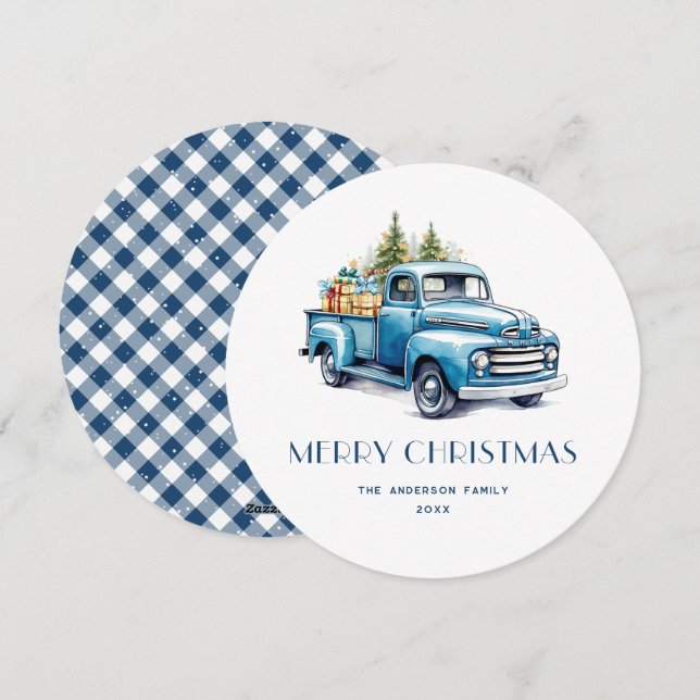 Tarjeta Festiva Cartas de los Navidades del Rustic Blue Truck Ging (Anverso / Reverso)