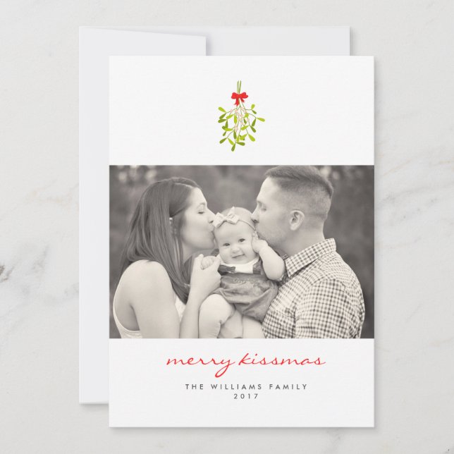 Tarjeta Festiva Cartas de los Navidades Merry Kissmas Mistletoe (Anverso)