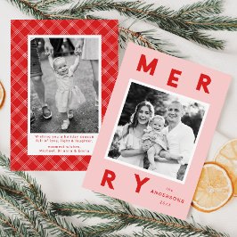 Tarjeta Festiva Cartas de merry modernas rosadas y rojas 2 foto