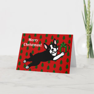 Tarjeta Festiva Cartas de Navidades de Boston Terrier Personalizad