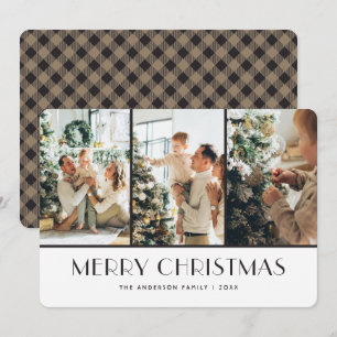 Tarjeta Festiva Cartas de Navidades de Collage de fotos Khaki Buff