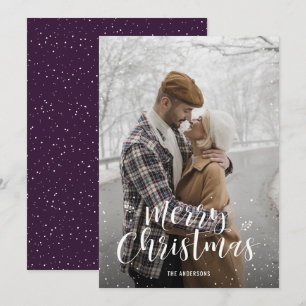 Tarjeta Festiva Cartas de Navidades de foto con nieve con tinta mo