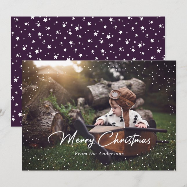 Tarjeta Festiva Cartas de Navidades de foto de estrellas de nieve  (Anverso / Reverso)