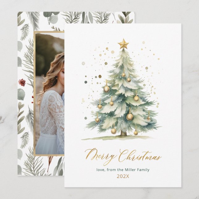 Tarjeta Festiva Cartas de Navidades de fotografía de árbol de Navi (Anverso / Reverso)