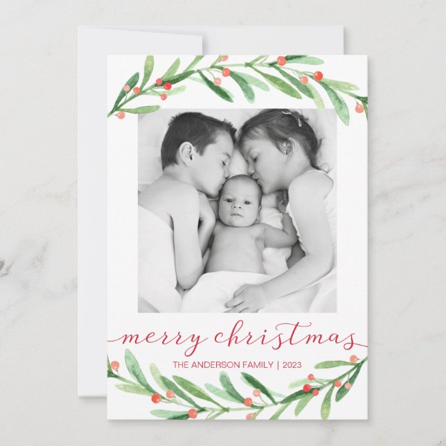 Tarjeta Festiva Cartas de Navidades de fotografía de Navidades roj (Anverso)