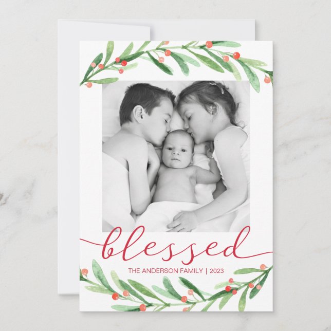 Tarjeta Festiva Cartas de Navidades de fotografía de Navidades roj (Anverso)