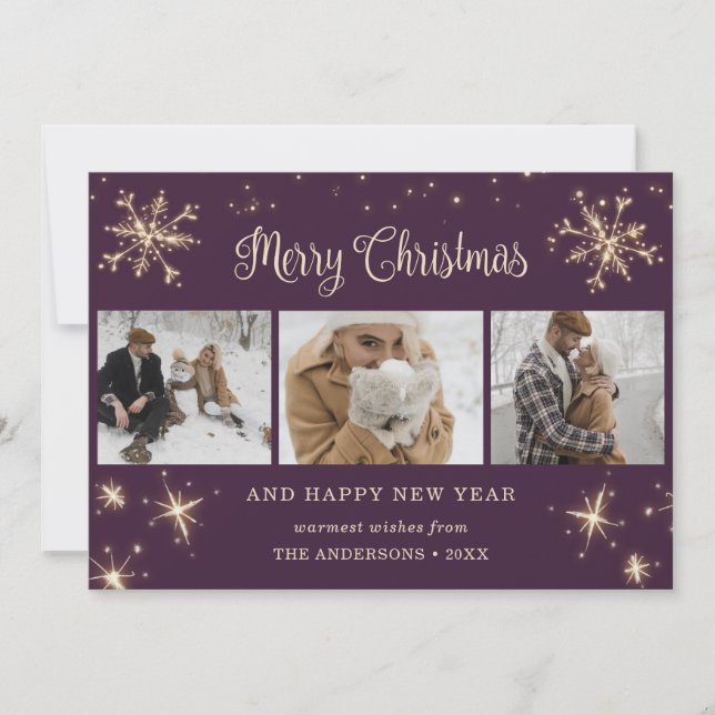 Tarjeta Festiva Cartas de Navidades de fotografía Purple Sparkly S (Anverso)