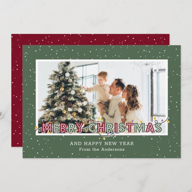 Tarjeta Festiva Cartas de Navidades de fotos de nevadas de luces r (Anverso / Reverso)