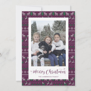 Tarjeta Festiva Cartas de Navidades de fotos de Papá Noel verde pú