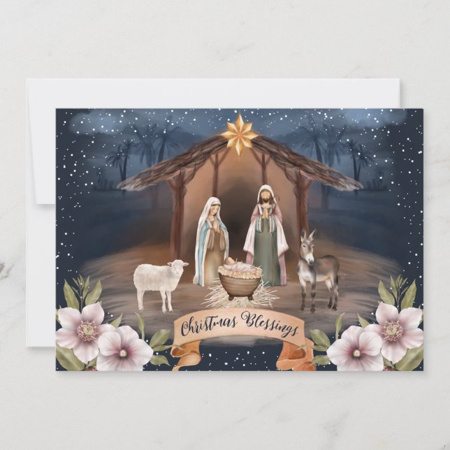 Tarjeta Festiva Cartas de Navidades de la escena religiosa de Jesú (Anverso)