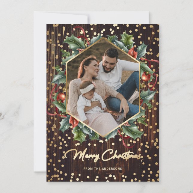 Tarjeta Festiva Cartas de Navidades de la guirnalda rusa Wood Gold (Anverso)