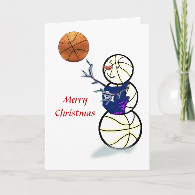 Tarjeta Festiva Cartas de Navidades de snowman de baloncesto (Anverso)