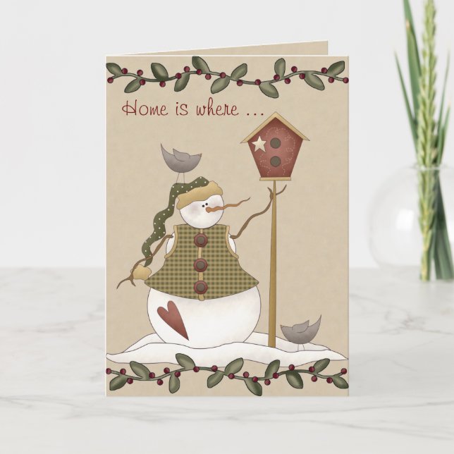 Tarjeta Festiva Cartas de Navidades de Snowman en el país (Anverso)