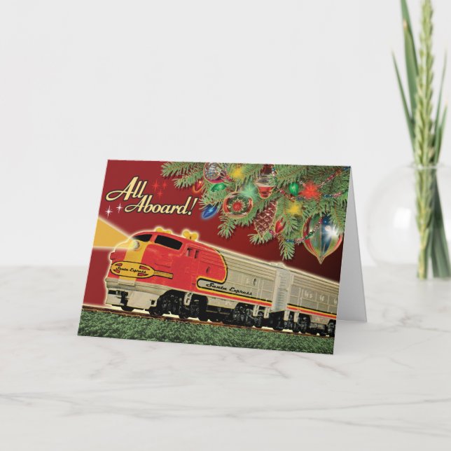 Tarjeta Festiva Cartas de Navidades de tren de juguetes de época (Anverso)