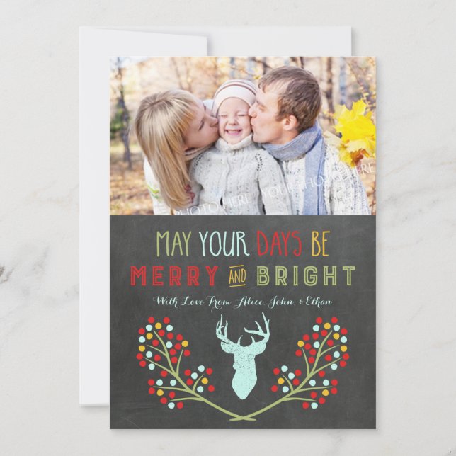 Tarjeta Festiva Cartas de Navidades florales en Chalkboard Deer An (Anverso)
