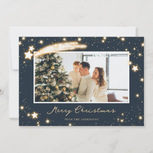 Tarjeta Festiva Cartas de Navidades fotográficos azules de Sparkly