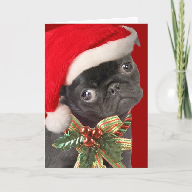 Tarjeta Festiva Cartas de Navidades Pug (Anverso)