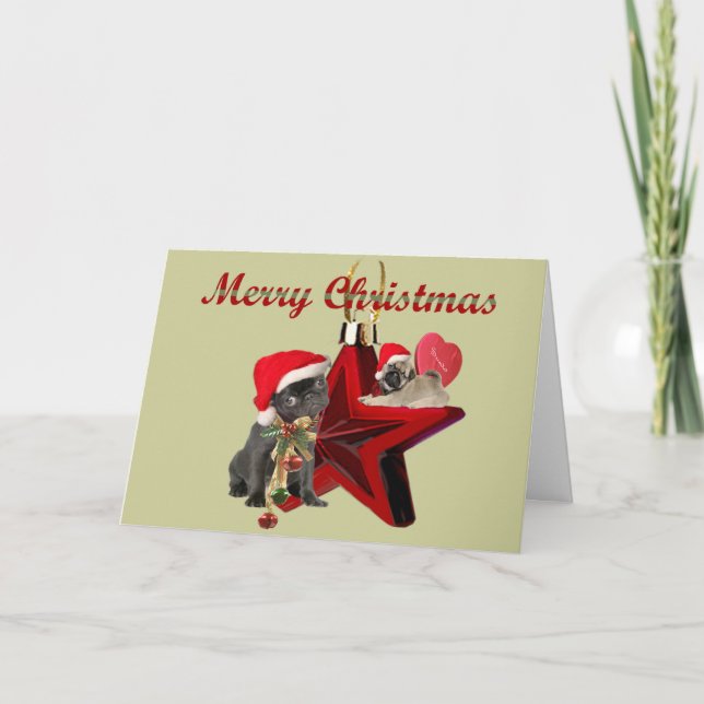 Tarjeta Festiva Cartas de Navidades Pug (Anverso)