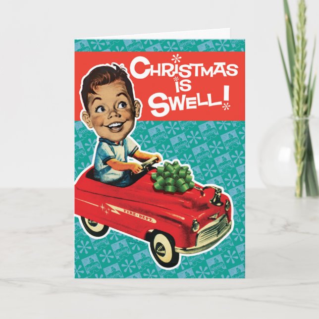Tarjeta Festiva Cartas de Navidades retro de coches de juguete de  (Anverso)