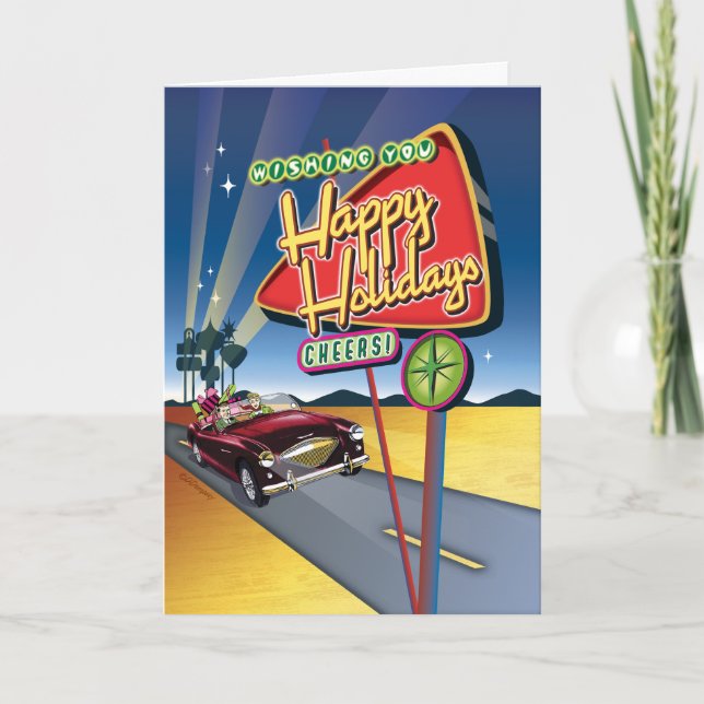 Tarjeta Festiva Cartas de Navidades retro de neón de Rótulo de vin (Anverso)