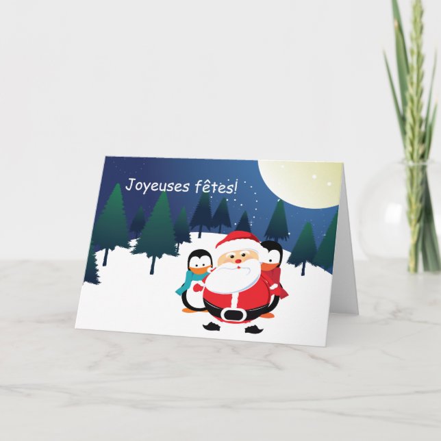 Tarjeta Festiva Cartas de Père Noël y de Manchot Papá Noel (Anverso)