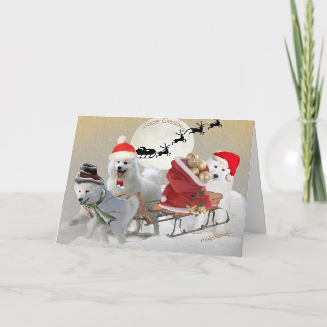 Tarjeta Festiva Cartas de reparto de amigos Samoyed (Anverso)