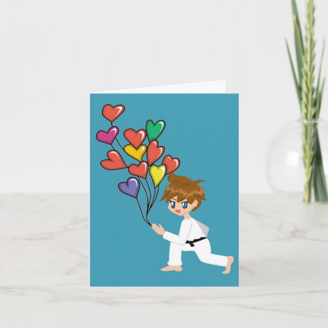 Tarjeta Festiva Cartas de San Valentín de niño de artes marciales (Anverso)