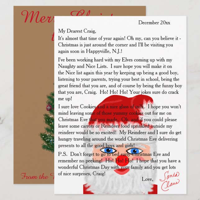 Tarjeta Festiva Cartas de Santa Carta Personalizada (Anverso / Reverso)