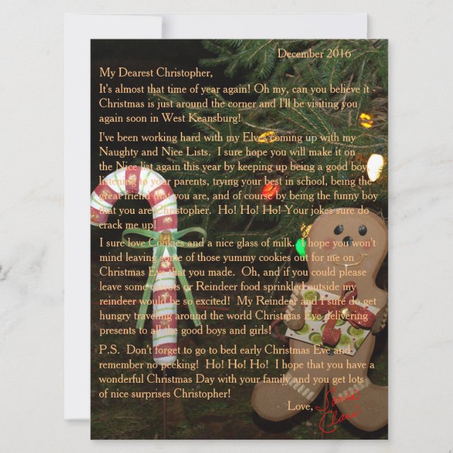 Tarjeta Festiva Cartas de Santa Gingerbread 6,5 x 8,75 (Anverso)