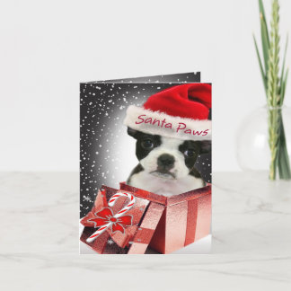 Tarjeta Festiva Cartas de Santa Paws del Boston Terrier