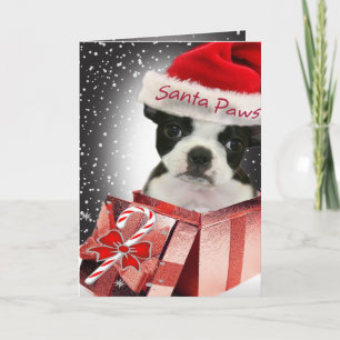 Tarjeta Festiva Cartas de Santa Paws del Boston Terrier