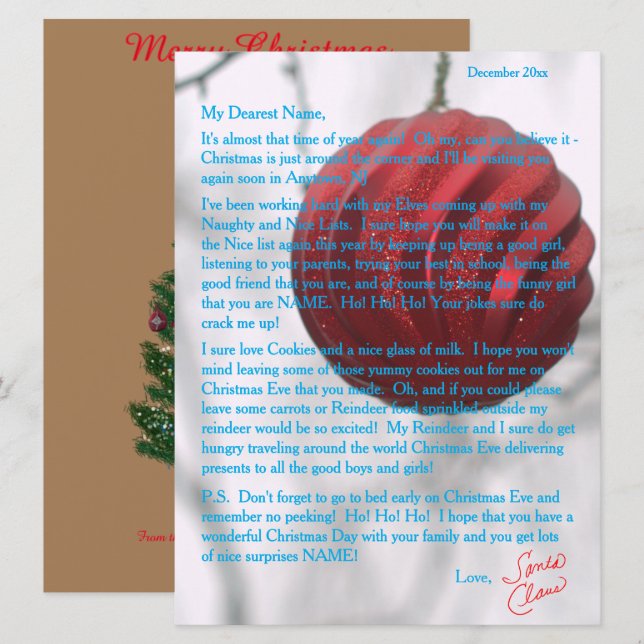 Tarjeta Festiva Cartas del Ornamento de Santa Roja (Anverso / Reverso)